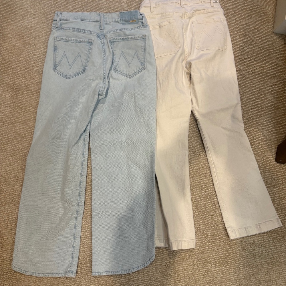 Mother jeans, size 28, ecru and faded blue